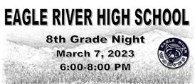  Picture of the mountains behind ERHS and workds saying theat 8th Grade Night is March 7th, at 6:00p